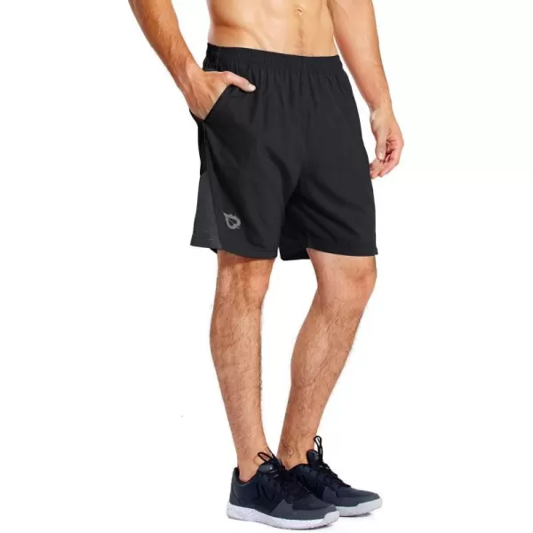 BALEAF Mens 7 Running Shorts with Mesh Liner Zipper Pocket for Athletic Workout GymBlack