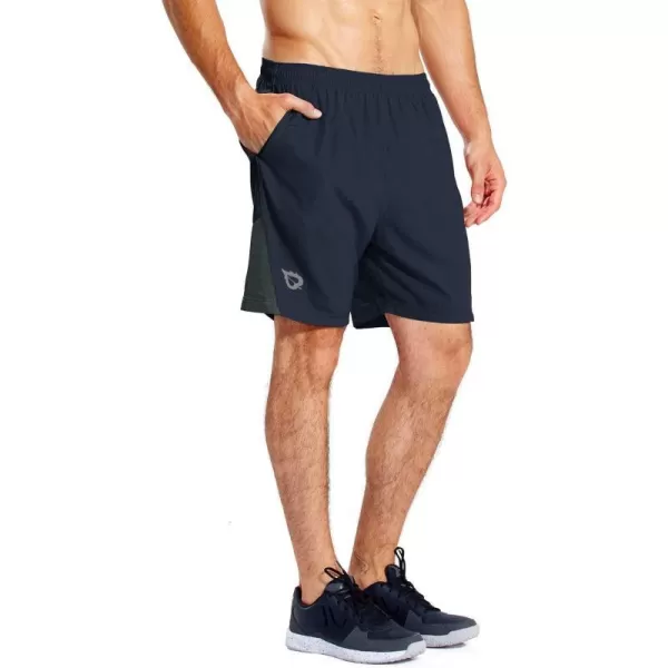 BALEAF Mens 7 Running Shorts with Mesh Liner Zipper Pocket for Athletic Workout GymNavy