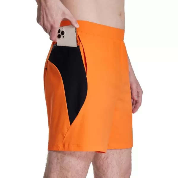 BALEAF Mens 7 Workout Shorts Quick Dry Running Shorts Gym CrossTraining with Zipper PocketOrange