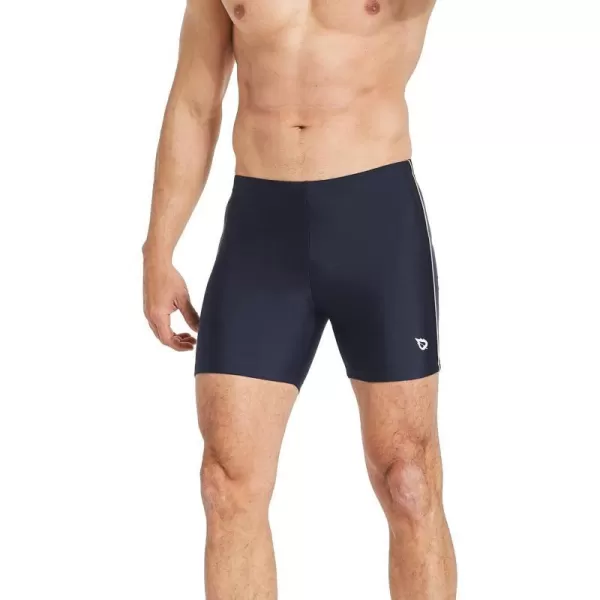 BALEAF Mens Athletic Swim Jammers Quick Dry Compression Square Leg Swim Brief SwimsuitNavy White