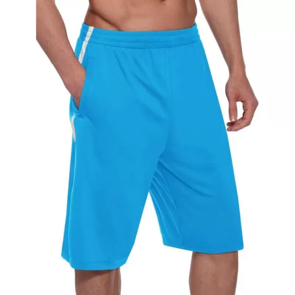 BALEAF Mens Basketball Shorts Long with Zipper Pockets Quick Dry Workout Training Drawstrings 11Light Blue