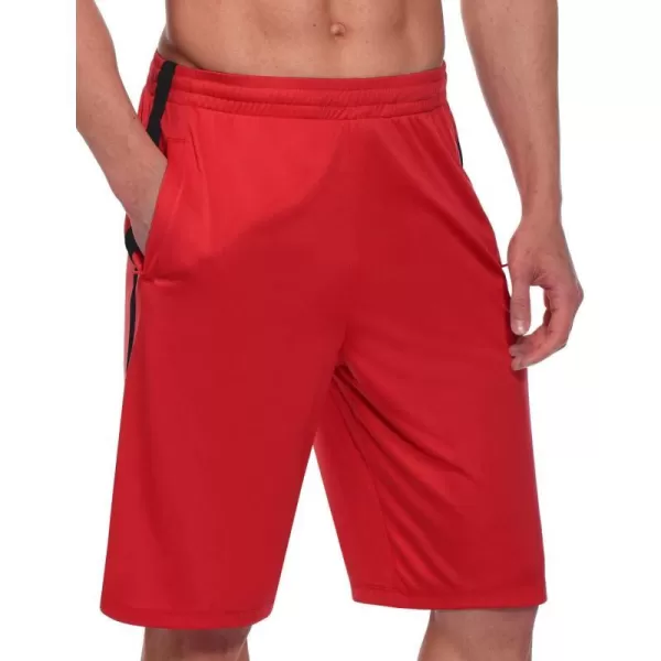 BALEAF Mens Basketball Shorts Long with Zipper Pockets Quick Dry Workout Training Drawstrings 11Red