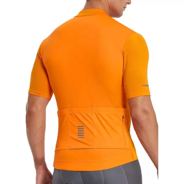 BALEAF Mens Cycling Jersey Short Sleeve Full Zip Bike Shirt Pockets Tops Bicycle Biking Breathable Reflective UPF 5003vibrant Orange