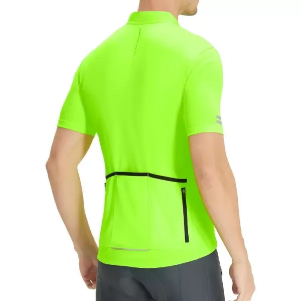 BALEAF Mens Cycling Jersey Short Sleeve Half Zip Bike Shirts Road Biking Tops 4 Rear Pockets UPF 50Green