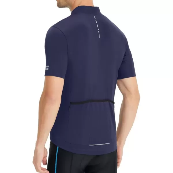 BALEAF Mens Cycling Jersey Short Sleeve Half Zip Bike Shirts Road Biking Tops 4 Rear Pockets UPF 50Navy Blue