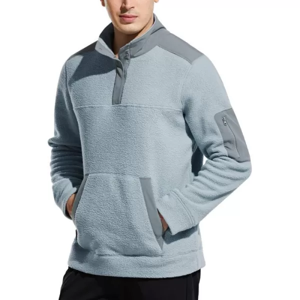 BALEAF Mens Fleece Line Pullover Sweatshirt with Kangaroo Pocket Quarter SnapNeck Jacket Coat Running Hiking Grey SBALEAF Mens Fleece Line Pullover Sweatshirt with Kangaroo Pocket Quarter SnapNeck Jacket Coat Running Hiking Grey S