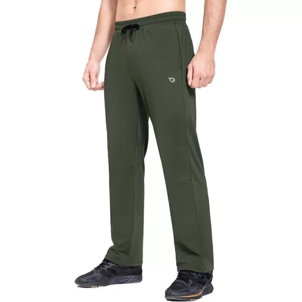 BALEAF Mens Fleece Lined Water Resistant Sweatpants Winter Athletic Workout Thermal Warm Pants with Zipper PocketsGreen