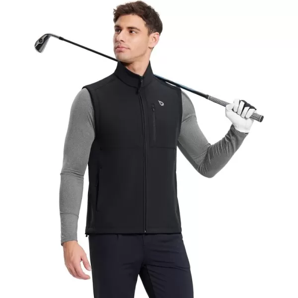 BALEAF Mens Golf Vest Fleece Lined Softshell Sleeveless Jacket Water Resistant Cold Weather Running Gear Winter PocketsBlack