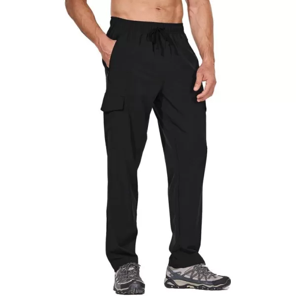 BALEAF Mens Hiking Pants Cargo Quick Dry Water Resistant Elastic Waist with Zip Pockets UPF 50 for Work RunningBlack