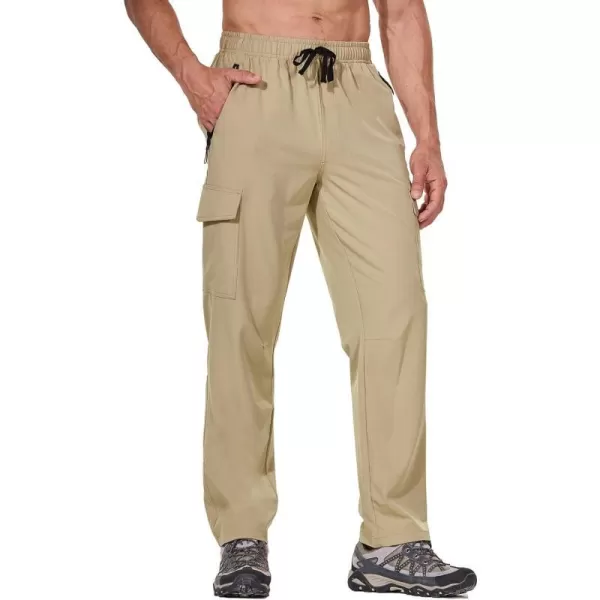 BALEAF Mens Hiking Pants Cargo Quick Dry Water Resistant Elastic Waist with Zip Pockets UPF 50 for Work RunningTannin