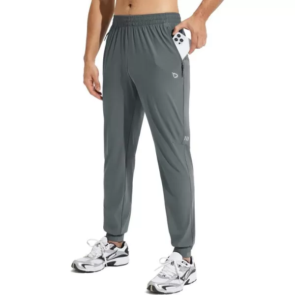 BALEAF Mens Joggers Pants Lightweight Running Workout Athletic Training Gym Quick Dry Tapered Jogger Zipper PocketsBdrak Gray