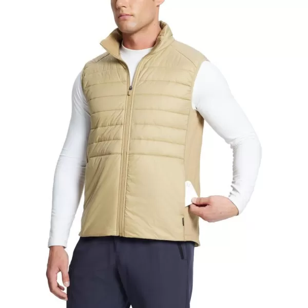 BALEAF Mens Lightweight Puffer Vest Winter Quilted Hiking Sleeveless Vest Water Resistant Warm Fleece OuterwearTannin