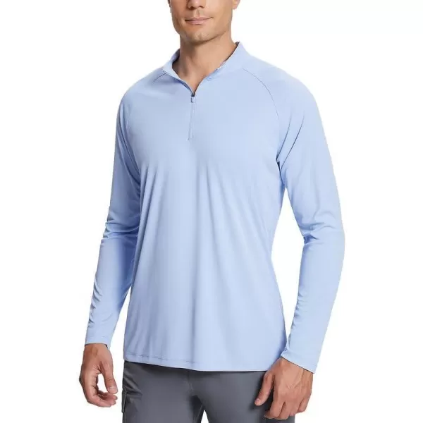 BALEAF Mens Long Sleeve Rash Guard Shirts UV SPF TShirts 14 Zip Pullover UPF 50 Sun Protection Hiking GolfLight Blue