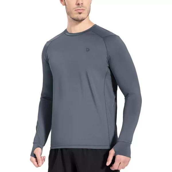 BALEAF Mens Long Sleeve Running Shirts with Thumbholes Quick Dry Athletic Shirt Workout Training TopGrey