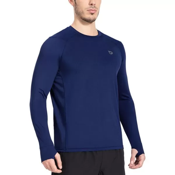 BALEAF Mens Long Sleeve Running Shirts with Thumbholes Quick Dry Athletic Shirt Workout Training TopNavy