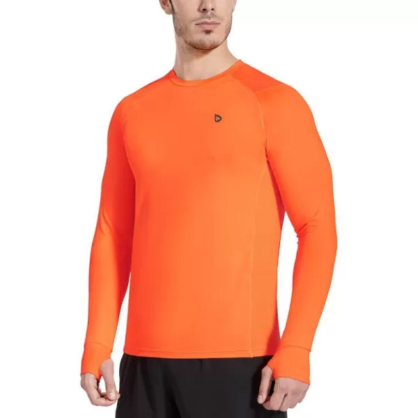 BALEAF Mens Long Sleeve Running Shirts with Thumbholes Quick Dry Athletic Shirt Workout Training TopOrange