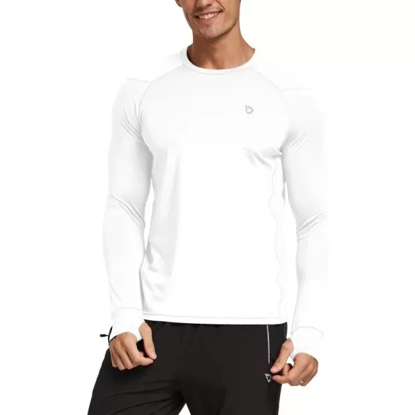 BALEAF Mens Long Sleeve Running Shirts with Thumbholes Quick Dry Athletic Shirt Workout Training TopWhite