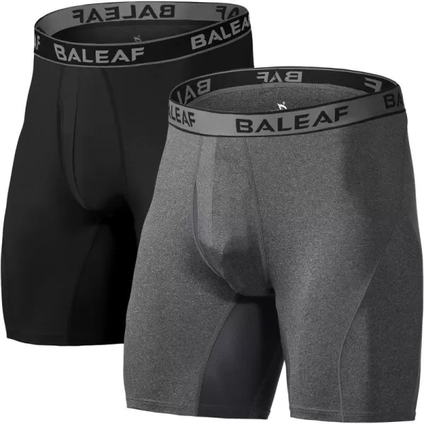 BALEAF Mens Performance Boxer Briefs 9 Athletic Underwear Long Leg Cool Dry with Fly 2Pack9 BlackCarbon Heather