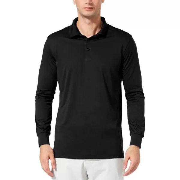 BALEAF Mens Polo Shirt Long Sleeve Golf Shirt UPF 50 Sun Protection Quick Dry for Tennis Lightweight Performance Shirt03black