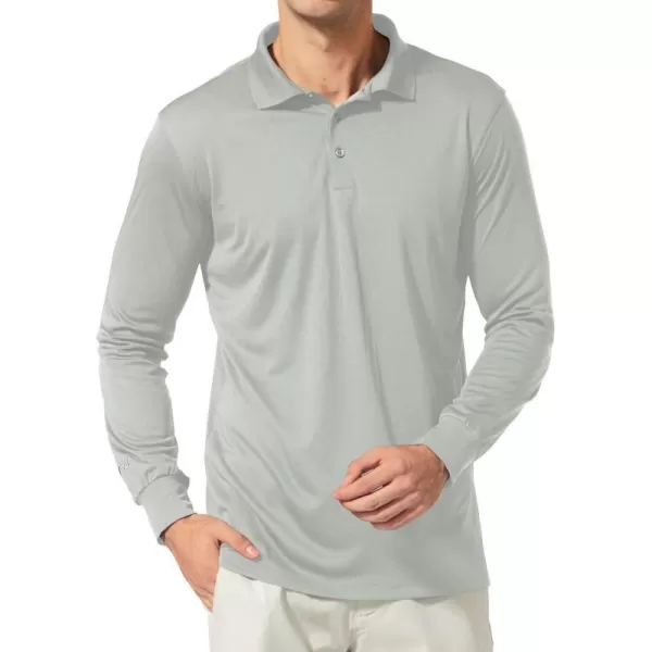 BALEAF Mens Polo Shirt Long Sleeve Golf Shirt UPF 50 Sun Protection Quick Dry for Tennis Lightweight Performance Shirt05light Gray