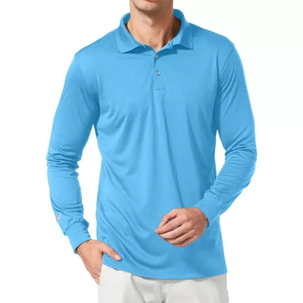 BALEAF Mens Polo Shirt Long Sleeve Golf Shirt UPF 50 Sun Protection Quick Dry for Tennis Lightweight Performance Shirt08blue