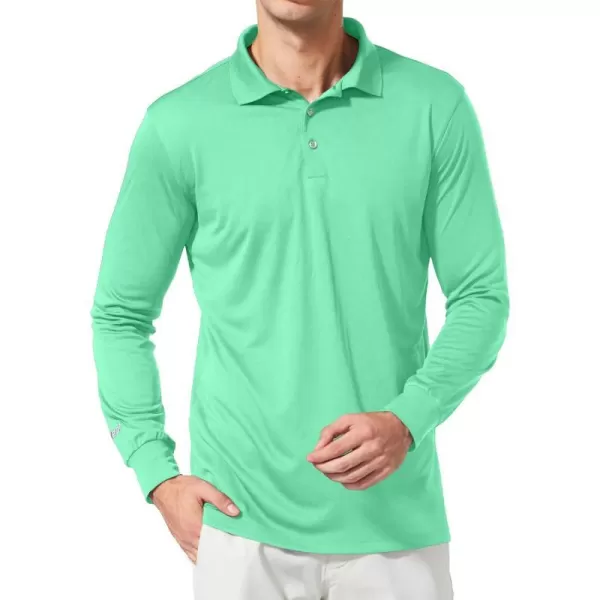 BALEAF Mens Polo Shirt Long Sleeve Golf Shirt UPF 50 Sun Protection Quick Dry for Tennis Lightweight Performance Shirt09green