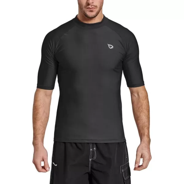 BALEAF Mens Rash Guard Short Sleeve Swim Shirt UPF 50 Sun Protection Quick Dry Compression Shirt RashguardBlack