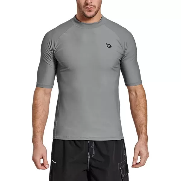 BALEAF Mens Rash Guard Short Sleeve Swim Shirt UPF 50 Sun Protection Quick Dry Compression Shirt RashguardGrey