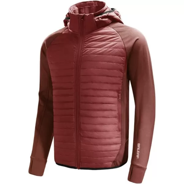 BALEAF Mens Running Jacket Lightweight Thumble Hole Warm Up Puffer Jacket Hybrid Thermal Coat Insulated Hiking GolfMerlot