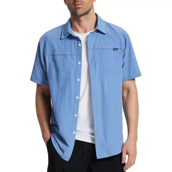 BALEAF Mens Short Sleeve Shirts UPF 50 Sun Protection Casual Button Down for Fishing Hiking Beach Lightweight Quick DryAshleigh Blue