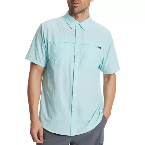 BALEAF Mens Short Sleeve Shirts UPF 50 Sun Protection Casual Button Down for Fishing Hiking Beach Lightweight Quick DrySpa Retreat