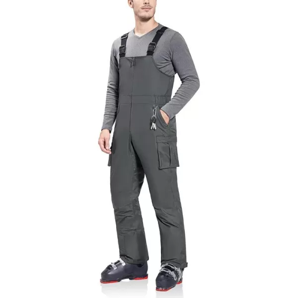 BALEAF Mens Ski Bibs Insulated Waterproof Coveralls Overalls Cargo Pockets Ripstops Snow Pants Warm Skiing Suits Ice WorkDeep Gray