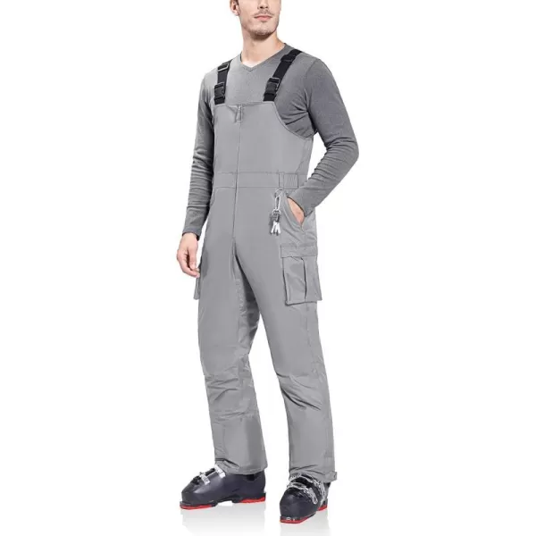 BALEAF Mens Ski Bibs Insulated Waterproof Coveralls Overalls Cargo Pockets Ripstops Snow Pants Warm Skiing Suits Ice WorkGray