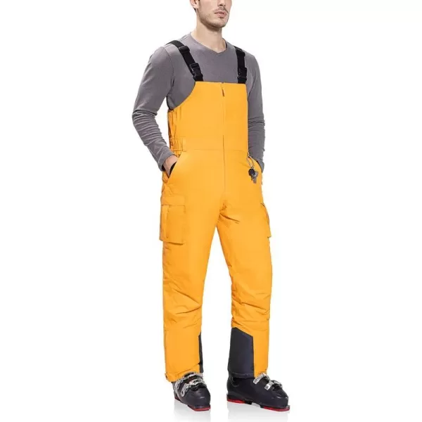 BALEAF Mens Ski Bibs Insulated Waterproof Coveralls Overalls Cargo Pockets Ripstops Snow Pants Warm Skiing Suits Ice WorkOrange