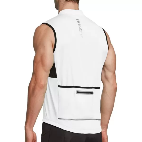 BALEAF Mens Sleeveless Cycling Jersey Road Bike Shirt Bicycle Biking Tank Tops Full Zip Pockets SPF UPF5001white