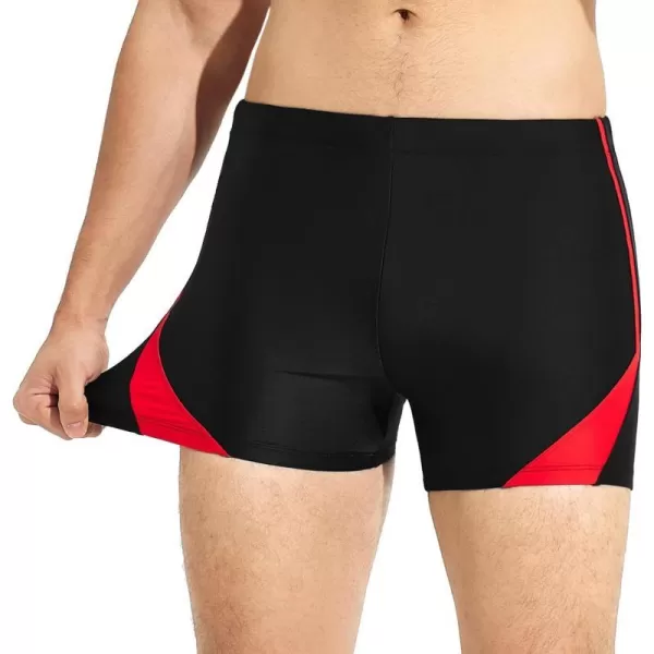 BALEAF Mens Square Leg Athletic Swim Jammers Durable Training Splice Team SwimsuitBlackRed