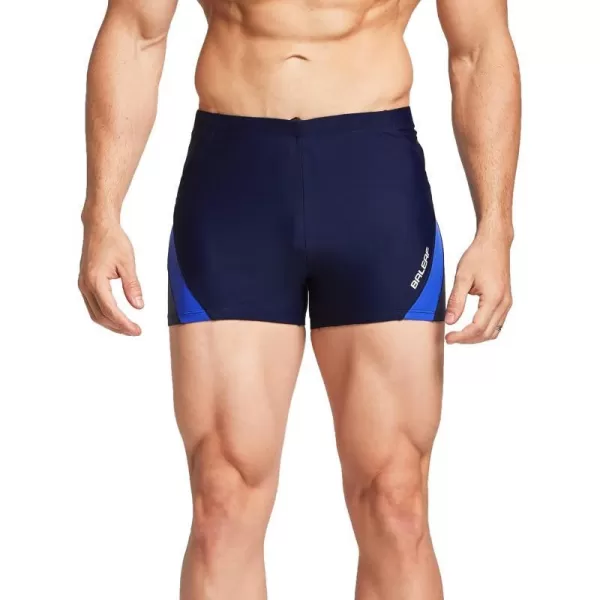 BALEAF Mens Square Leg Athletic Swim Jammers Durable Training Splice Team SwimsuitNavy BlueWhite