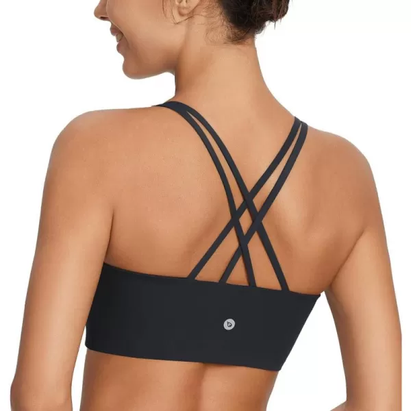 BALEAF Nuleaf Womens Strappy Sports Bra Longline Wirefree Padded Yoga Workout Crop Tops CrissCross Back Light Impact FitBlack