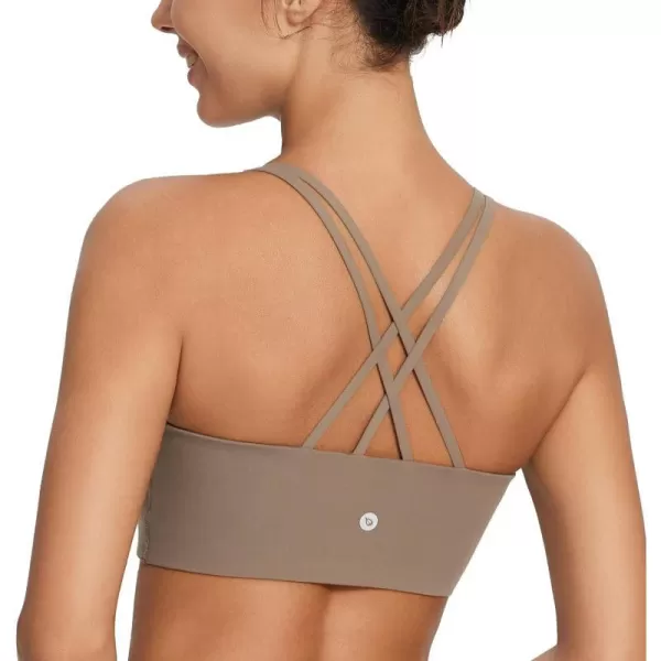 BALEAF Nuleaf Womens Strappy Sports Bra Longline Wirefree Padded Yoga Workout Crop Tops CrissCross Back Light Impact FitCocoa Brown