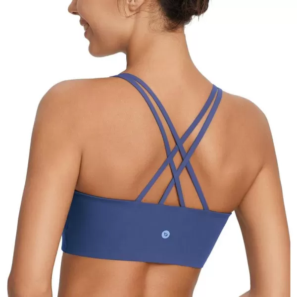 BALEAF Nuleaf Womens Strappy Sports Bra Longline Wirefree Padded Yoga Workout Crop Tops CrissCross Back Light Impact FitNavy Blue