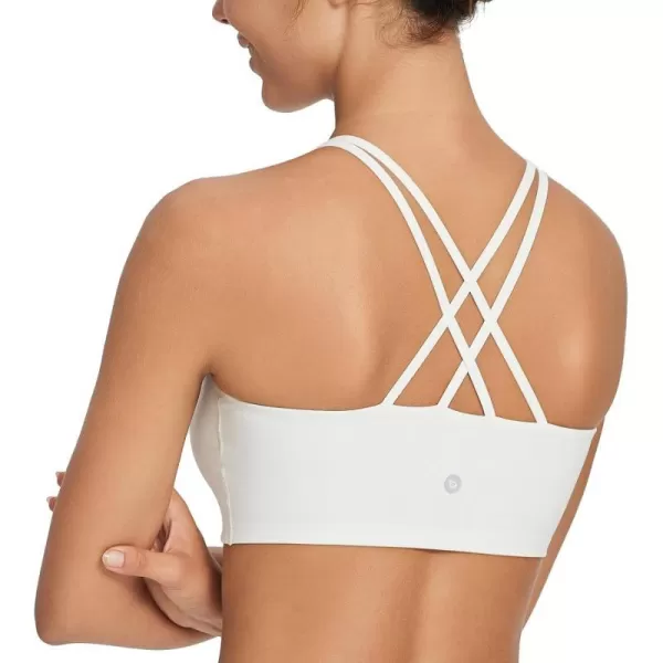 BALEAF Nuleaf Womens Strappy Sports Bra Longline Wirefree Padded Yoga Workout Crop Tops CrissCross Back Light Impact FitWhite