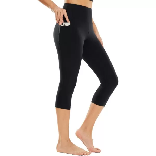 BALEAF Nuleaf Womens Stretch Capri Leggings with Pockets High Waisted Brushed Yoga Workout Athletic Tummy Control Capris 19Black