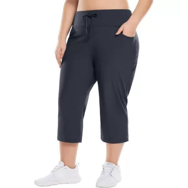 BALEAF Plus Size Capri Pants for Women High Waist Pull on Pockets Casual SummerDark Gray