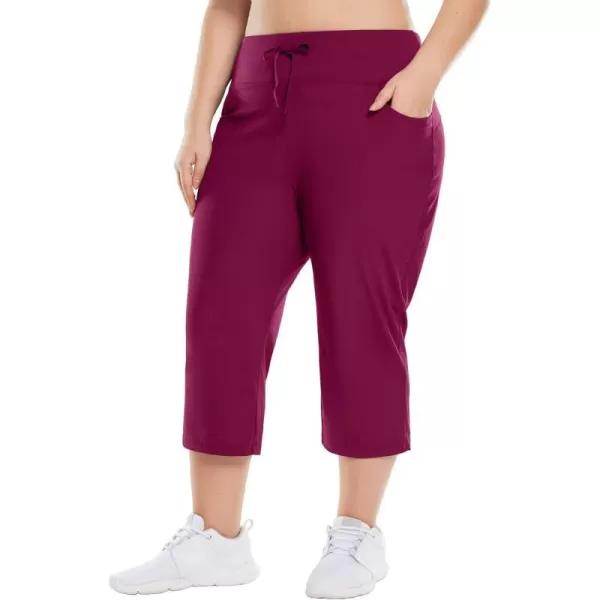 BALEAF Plus Size Capri Pants for Women High Waist Pull on Pockets Casual SummerRouge