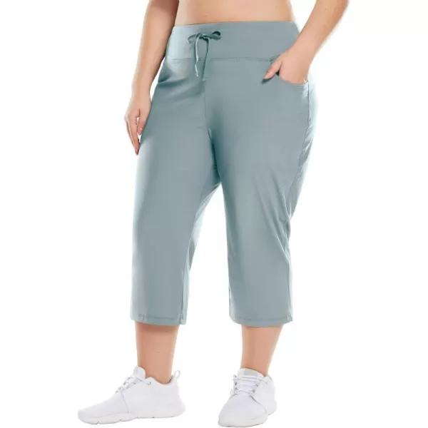 BALEAF Plus Size Capri Pants for Women High Waist Pull on Pockets Casual SummerSlate Grey