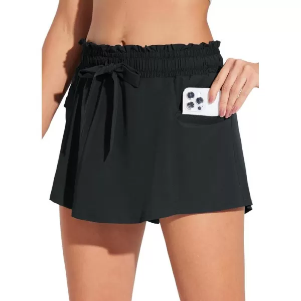 BALEAF Skorts for Women Casual Golf Skirts High Smocked Waistband Zipper Pockets UPF50Black