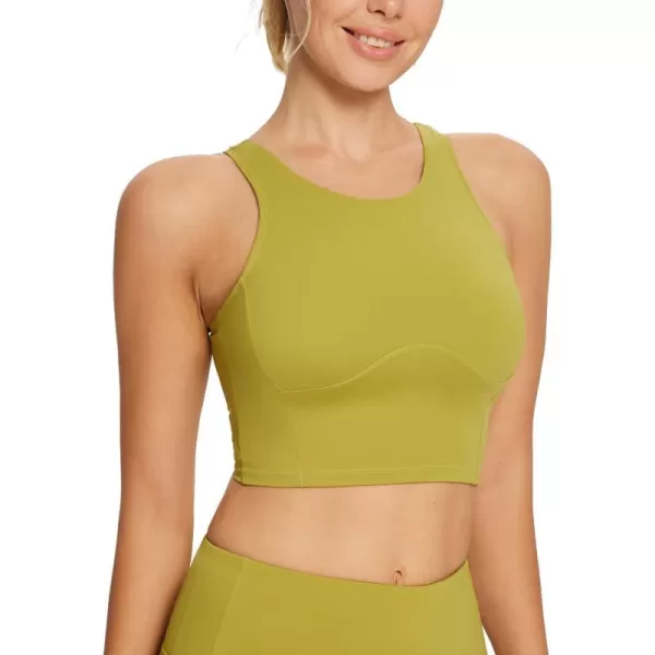 BALEAF Sweatleaf Womens High Neck Longline Sports Bra Workout Padded Tank Top Yoga Racerback Crop Top with Built in BraGreen