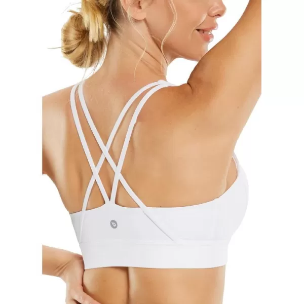 BALEAF Sweatleaf Womens Strappy Sports Bra Yoga Bras Criss Cross Back Medium Support Workout Fitness Removable BrasWhite