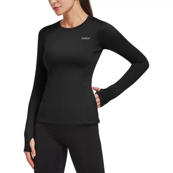 BALEAF Thermal Shirts for Women Long Sleeve Fleece Tops Workout Running Thumbholes Zipper Pocket Cold Weather GearBlack