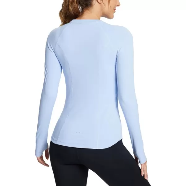 BALEAF Thermal Shirts for Women Long Sleeve Fleece Tops Workout Running Thumbholes Zipper Pocket Cold Weather GearBlueno Pocket